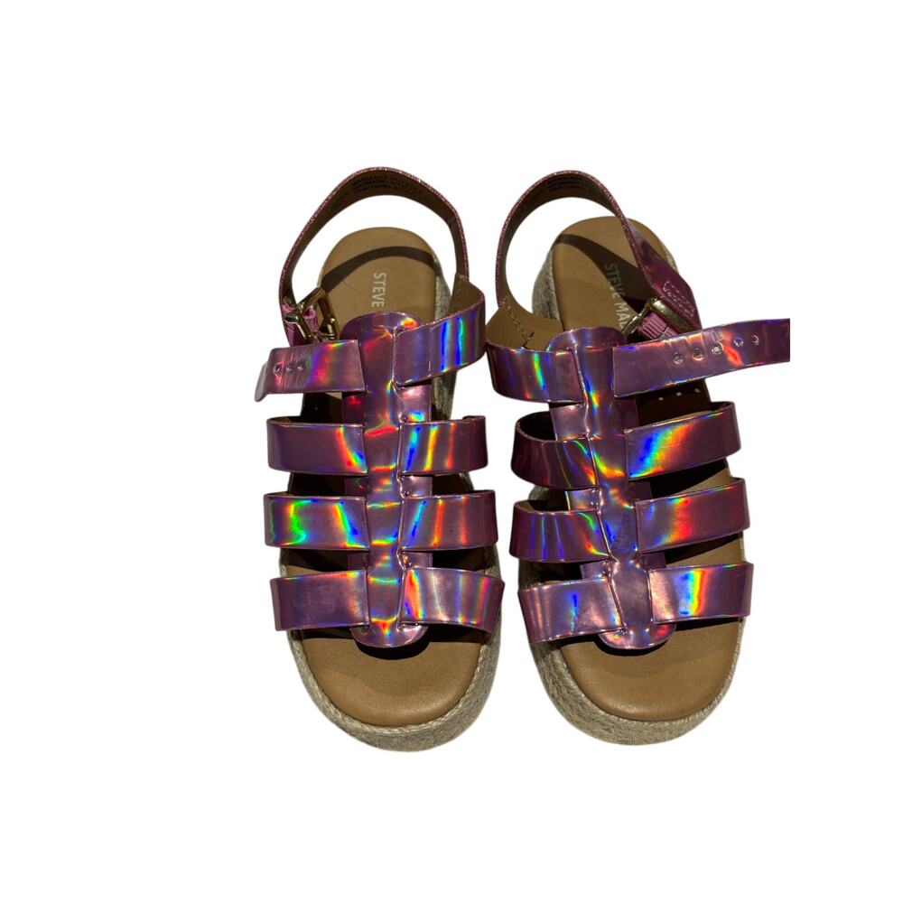 Steve Madden 2 pink shimmer white platform multi strap fisherman sandal euc